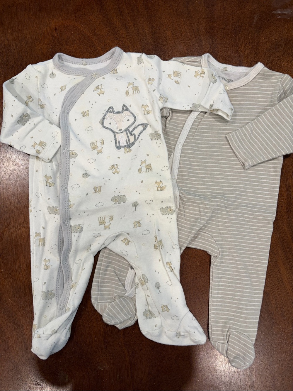 Kyle & Deena Neutral Footed One-Piece Sets - Beige/Cream